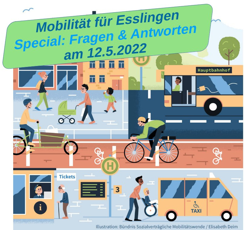 Mobilität für Esslingen                        Special: Fragen & Antworten am Do. 12. Mai 22; 20 Uhr – 21:30 Uhr